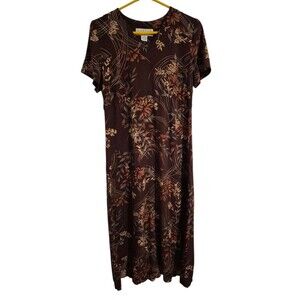 VTG Norton McNaughton M Brown Baby Doll Floral Maxi Dress Cottage Core